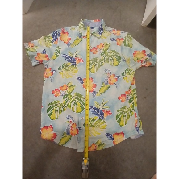 Tommy Bahama Silk Shirt Mens M Hawaiian Botanical Floral Fern Blue Button Up - Picture 3 of 8